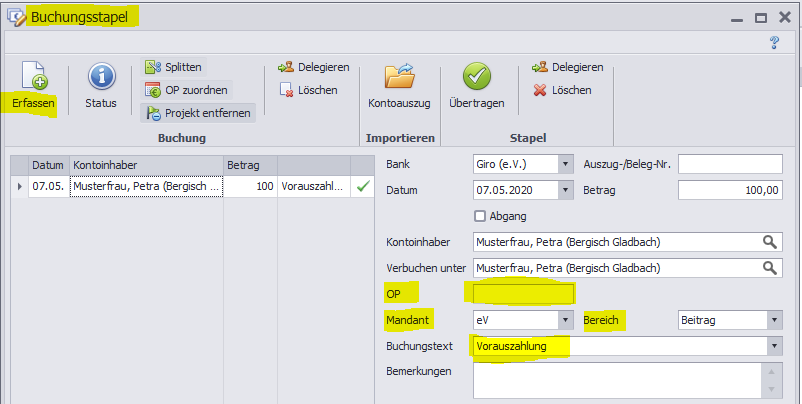 Buchungsstapel-Vorauszahlung