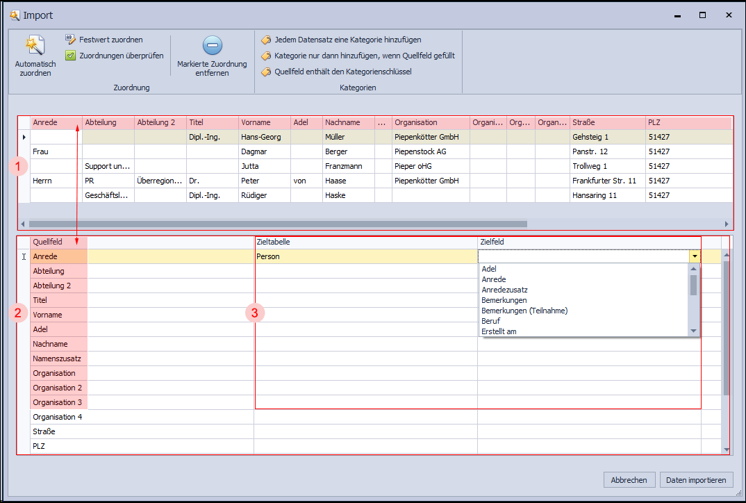 Dialogfenster-Import-Kontakte