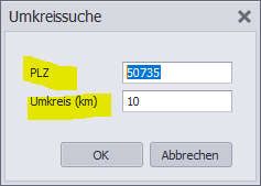 Dialogfenster-Umkreissuche