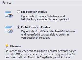 Erscheinungsbild-FensterModus