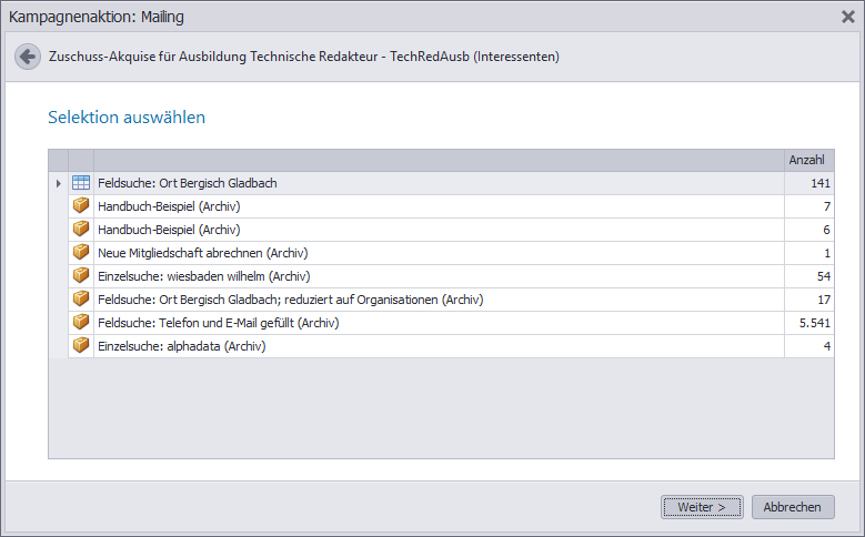 Kampagne-Aktion-Mailing-Selektion
