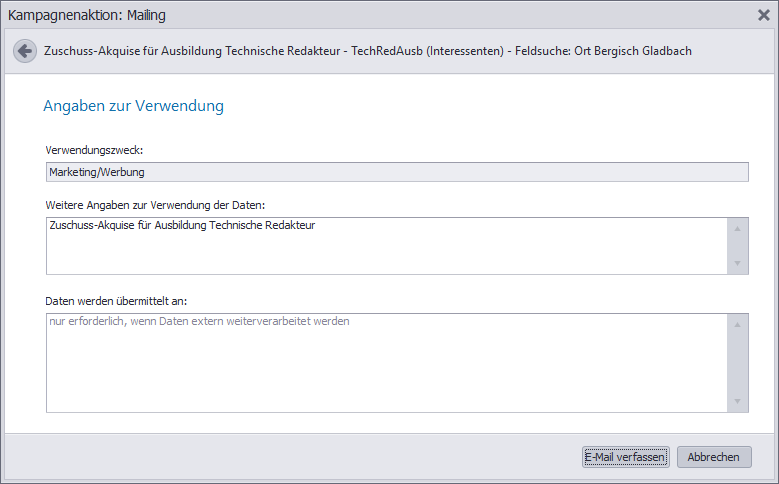 Kampagne-Aktion-Mailing-Verwendung