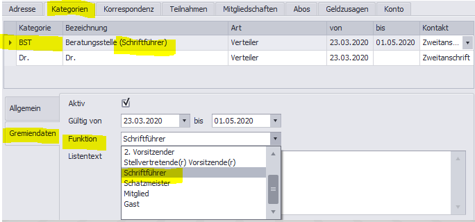 Kontakt-Kategorie-Gremienfunktion
