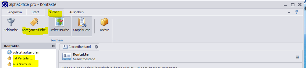 Kontakt-Kategoriensuche