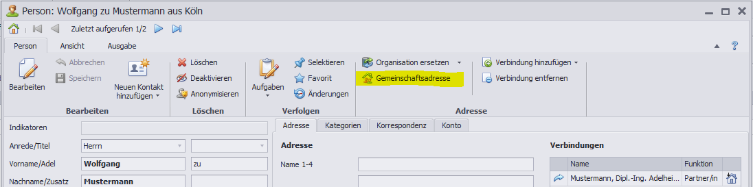 Kontakt-VerbundenePerson-Gemeinschaftsadresse-Aufruf