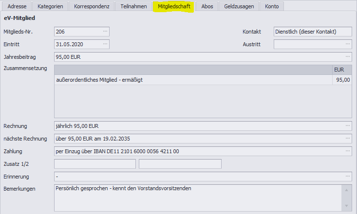 Mitglied-Registerkarte