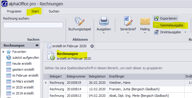 Rechnungen-Sammelausgabe