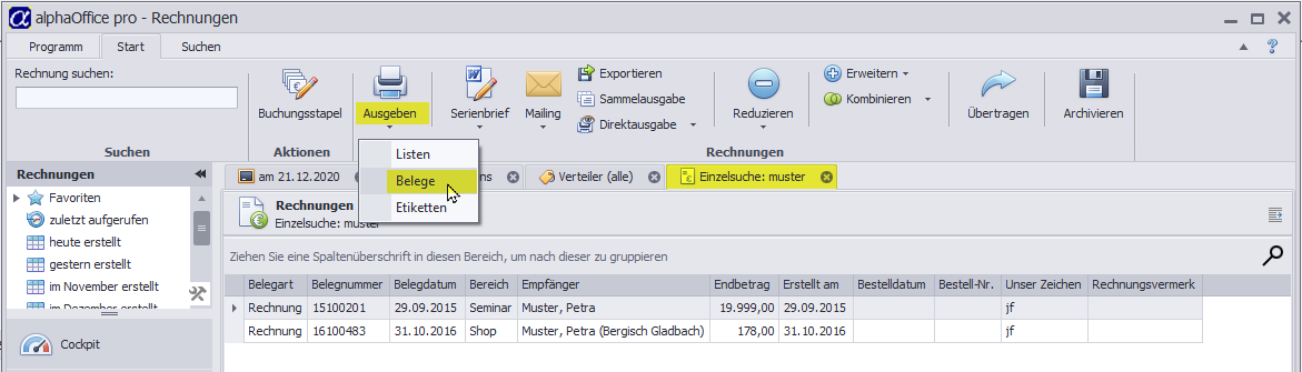 Rechnungen-Selektion-Ausgeben-Belege
