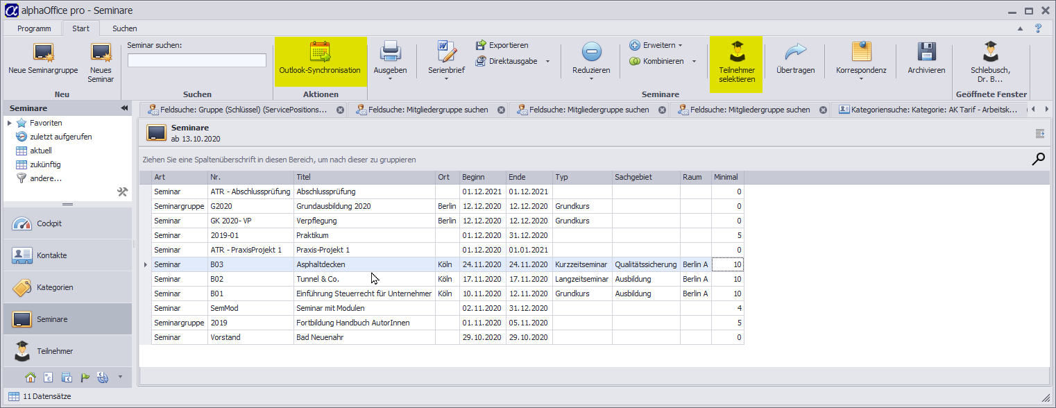 Seminar-Hauptfenster