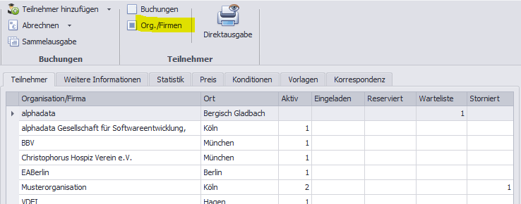 Seminar-Teilnehmer-Organisationen