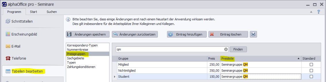 Seminare-Preisgruppen-Preisliste