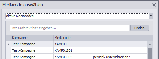 Spenden-Mediacode-Auswahl