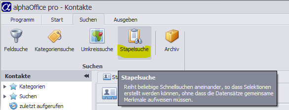 Stapelsuche-Aufruf